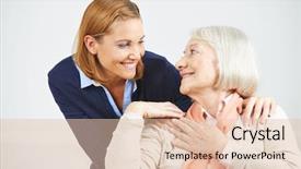  Presentation with daughter - PPT theme consisting of caregiver elderly patient - happy senior woman and daughter background and a lemonade colored foreground