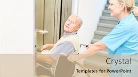  Presentation with caregiver - Beautiful PPT layouts featuring caregiver-pushes-senior-man backdrop and a soft green colored foreground