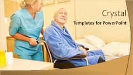  Presentation with caregiver - Beautiful presentation design featuring caregiver-pushes-senior-man backdrop and a blonde colored foreground
