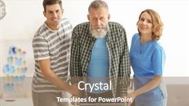  Presentation with caregiver - Beautiful slide set featuring help frame - caregiver with senior man backdrop and a coral colored foreground