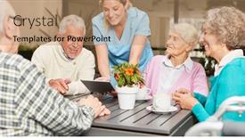 Presentation with seniors - Presentation theme having caregiver-with-tablet-pc background and a coral colored foreground