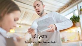  Presentation with tea cup - Colorful PPT layouts enhanced with careless waiter trying to catch backdrop and a coral colored foreground