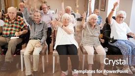  Presentation with carer - Slides enhanced with seventies - carer leading group of seniors background and a tawny brown colored foreground