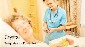  Presentation with senior citizen - PPT theme having cares for bedridden senior citizen background and a lemonade colored foreground