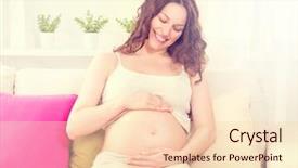  Presentation with pregnant mom - PPT layouts with caress - pregnant happy smiling woman sitting background and a lemonade colored foreground