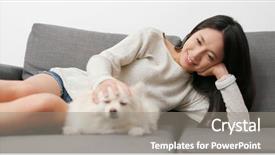  Presentation with guide dog helping blind woman - Colorful presentation theme enhanced with caress - woman caressing her dog backdrop and a gray colored foreground