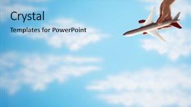  Presentation with toy - PPT layouts enhanced with dangerous cargo - closeup of woman's hand flying background and a light blue colored foreground