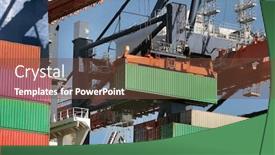  Presentation with intermodal - Audience pleasing PPT theme consisting of cargo containers loaded on a huge ship in an intermodal freight terminal backdrop and a tawny brown colored foreground