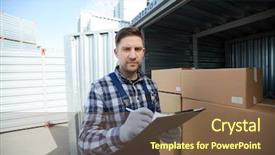  Presentation with loading - PPT layouts having cargo delivery service making note background and a  colored foreground