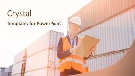  Presentation with shipping - PPT theme with cargo inspection - female worker reading clipboard background and a cream colored foreground