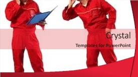  Presentation with inspector - Cool new PPT layouts with cargo inspection - inspector in red uniform backdrop and a red colored foreground