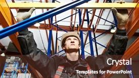  Presentation with quality of work life - Slide deck featuring cargo inspection - one warehouse worker in uniform background and a tawny brown colored foreground