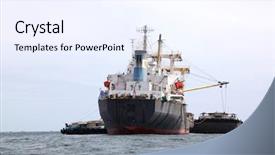  Presentation with tanker ship - Slide deck consisting of cargo liner freight ship background and a sky blue colored foreground