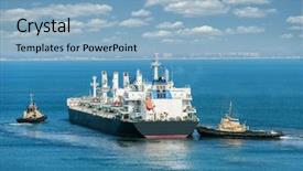  Presentation with tug boat - Theme featuring cargo ship and tug boat background and a light blue colored foreground