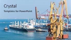  Presentation with tug boat - Slide set featuring cargo ship and tug boat background and a light blue colored foreground