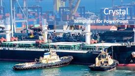  Presentation with tug boat - PPT theme consisting of cargo ship and tug boat background and a teal colored foreground