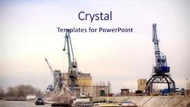  Presentation with cargo ship - PPT layouts enhanced with cargo ship at shipyards background and a sky blue colored foreground