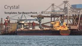  Presentation with cargo ship - Beautiful presentation theme featuring cargo-ship-in-an-industrial backdrop and a light gray colored foreground