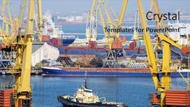  Presentation with cargo ship - Colorful presentation theme enhanced with cargo ship in industrial port backdrop and a light blue colored foreground