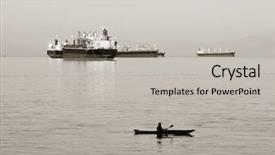  Presentation with cargo ship - Slide set featuring cargo ship in sea background and a light gray colored foreground