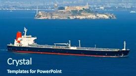  Presentation with cargo ship - Colorful presentation theme enhanced with cargo ship passing by alcatraz backdrop and a ocean colored foreground