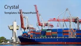  Presentation with cargo ship - Colorful presentation enhanced with cargo ship with containers unloads backdrop and a light blue colored foreground