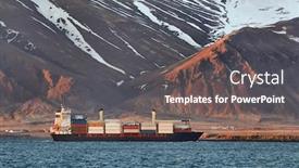  Presentation with cargo ship - PPT theme featuring cargo-ship-with-icelandic-landscape background and a dark gray colored foreground