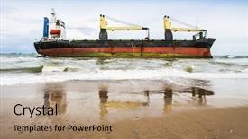  Presentation with bulk carrier container ship - Beautiful PPT theme featuring cargo ship backdrop and a coral colored foreground