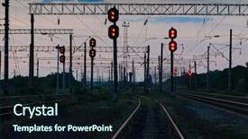  Presentation with transportation traffic - Amazing PPT theme having cargo shippment stations - railroad traffic lights and infrastructure backdrop and a wine colored foreground