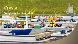  Presentation with trucks - Slide set with cargo-ships-crane-and-trucks background and a tawny brown colored foreground