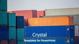  Presentation with intermodal transport container terminal - PPT theme enhanced with cargo ships sea - container yard and crane background and a ocean colored foreground