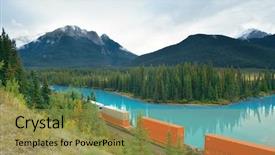  Presentation with cargo train - PPT theme with cargo train and lake forest background and a yellow colored foreground