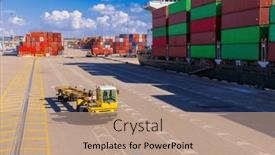  Presentation with cargo ship - Presentation design consisting of cargo-truck-and-cargo-ship background and a coral colored foreground