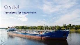  Presentation with cargo - Slides enhanced with cargo vessel goes on the river svir river karelia russia background and a sky blue colored foreground