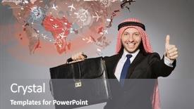  Presentation with air - Amazing slide deck having cargo vessels cargo flights - arab businessman in air travel backdrop and a  colored foreground