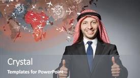  Presentation with travel concept silhouette - Audience pleasing PPT layouts consisting of cargo vessels cargo flights - arab businessman in air travel backdrop and a  colored foreground