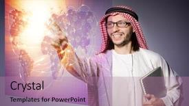  Presentation with air - Amazing theme having cargo vessels cargo flights - arab businessman in air travel backdrop and a  colored foreground