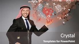  Presentation with air - Theme enhanced with cargo vessels cargo flights - arab businessman in air travel background and a  colored foreground