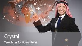  Presentation with air - Beautiful slide set featuring cargo vessels cargo flights - arab businessman in air travel backdrop and a  colored foreground