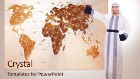  Presentation with world travel - Slide deck consisting of cargo vessels cargo flights - arab man in world travel background and a lemonade colored foreground