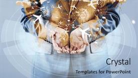  Presentation with transportation air balloon flying - Audience pleasing theme consisting of cargo vessels cargo flights - businessman in air transportation concept backdrop and a light blue colored foreground