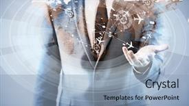  Presentation with transportation air balloon flying - Audience pleasing presentation theme consisting of cargo vessels cargo flights - businessman in air transportation concept backdrop and a light blue colored foreground