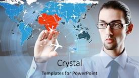  Presentation with transportation - Colorful slide set enhanced with cargo vessels cargo flights - businessman in world transportation concept backdrop and a  colored foreground