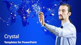  Presentation with cargo transportation - PPT layouts consisting of cargo vessels cargo flights - businessman in world transportation concept background and a cobalt blue colored foreground