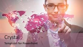  Presentation with transportation - Cool new presentation theme with cargo vessels cargo flights - businesswoman in air transportation concept backdrop and a  colored foreground