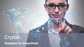  Presentation with transportation air balloon flying - Amazing slide deck having cargo vessels cargo flights - businesswoman in air transportation concept backdrop and a  colored foreground