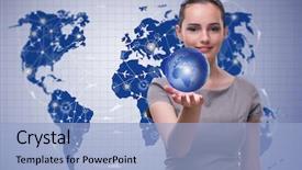  Presentation with transportation air balloon flying - Slide deck featuring cargo vessels cargo flights - businesswoman in air transportation concept background and a light blue colored foreground