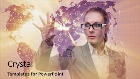  Presentation with cargo transportation - Slide deck featuring cargo vessels cargo flights - businesswoman in world transportation concept background and a  colored foreground