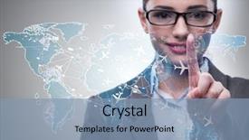  Presentation with transportation - Presentation design consisting of cargo vessels cargo flights - businesswoman in world transportation concept background and a  colored foreground