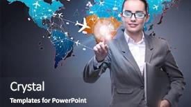  Presentation with cargo transportation - PPT theme having cargo vessels cargo flights - businesswoman in world transportation concept background and a  colored foreground